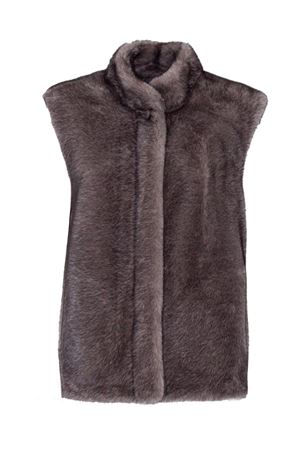Grey faux fur sleeveless jacket LOU ANDREA | MK2588LUW5MATSILVERGREY